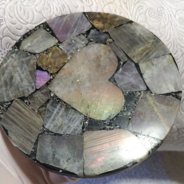 ラブラドライト ディスク 円盤 置物 ディスプレイ 11.8cm プレート カービング