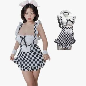 メイド服 大きいサイズ コスプレ セクシー エッチ コスチューム 裸エプロン ロリータ 女装 チェック柄 メイド レディース