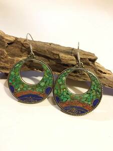  Stone earrings * Asian * ethnic *hipi-* rhinoceros ke* turquoise *