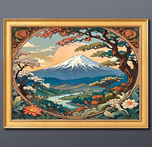 運気を引き寄せる富士山 幸福のアート 知恵や繁栄 守護の力を宿らせる 額縁付きグラフィック