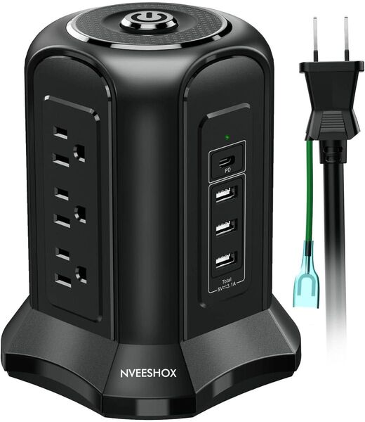 電源タップタワー型 Type-C PD機能付き usbコンセント 延長コード2m