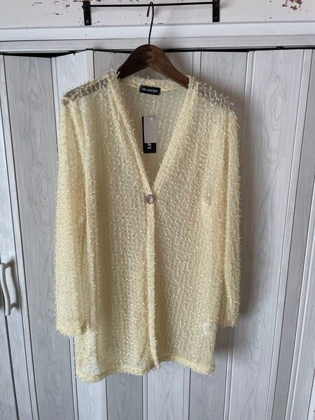 ◆イエローベージュの薄手ロングカーディガン/新品タグ付き◆
