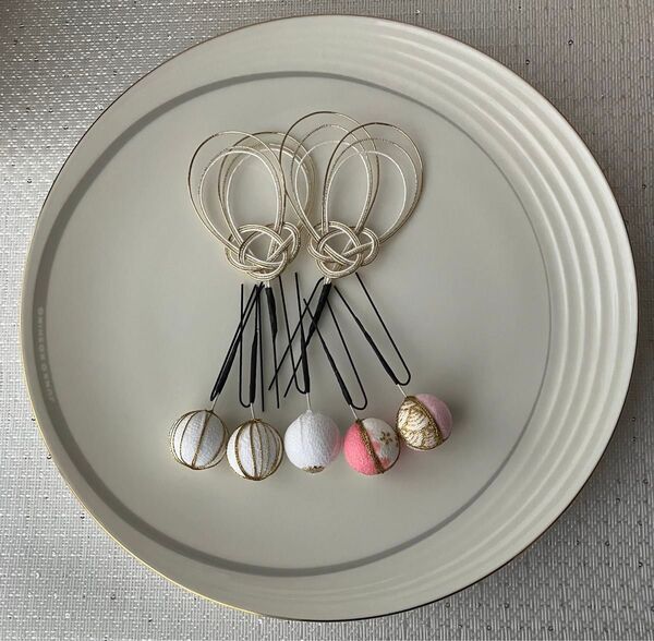 和玉 水引 髪飾り ハンドメイド
