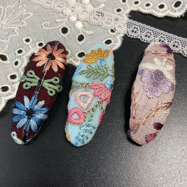パッチンピン オーバル型 5cm インド刺繍リボン ハンドメイド