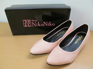 (33706)Shop NikoNiko ショップニコニコ パンプス ローヒール エナメル調 ピンク 22.0cm◇送料無料