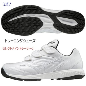 トレーニングシューズ/ミズノ/白ｘ白/野球/セレクトナイントレーナー2/25.5ｃｍ/11gt192501/4200円即決