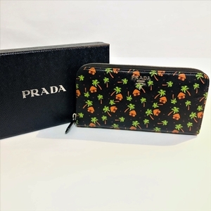 PRADA プラダ 17SS リゾート柄ラウンドファスナー財布　ラウンドジップウォレット