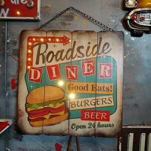 Art hand Auction Old New! American Diner Style/The arrow BURGERS Indoor hanging illuminated signboard/#Store fixtures#Open signboard#Catering, handmade works, interior, miscellaneous goods, others