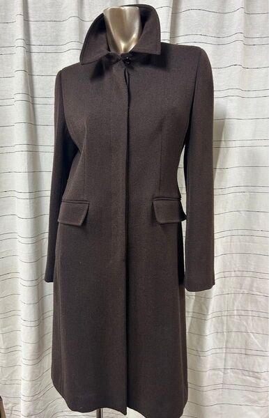 COMME CA ISM コムサ ロングコート 濃茶 11号 ベルト付き 美品 ウール