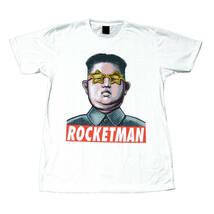 ロケットマン ジョークTシャツ 北朝鮮 金正恩 ストリート系 デザインTシャツ おもしろTシャツ メンズ 半袖★tsr0412-wht-s_画像1