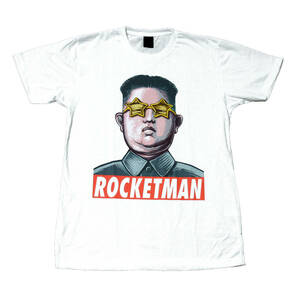 ロケットマン ジョークTシャツ 北朝鮮 金正恩 ストリート系 デザインTシャツ おもしろTシャツ メンズ 半袖★tsr0412-wht-s