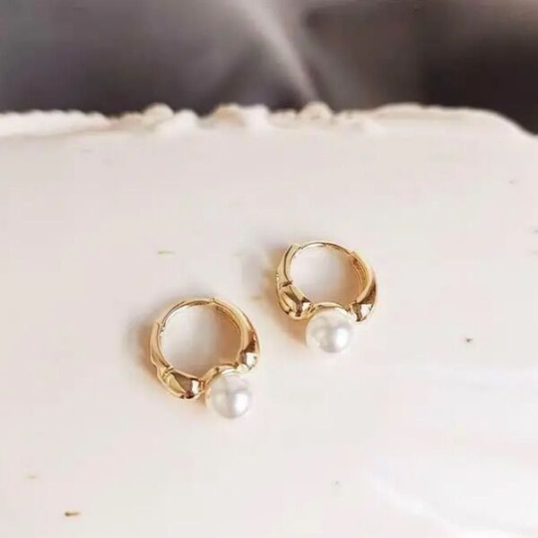 13 パールフープピアス ミニフープピアス ゴールドカラー シルバー925 かわいい シンプル 一粒 定番 プチギフト