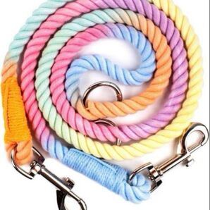 犬 リード ナイロン線 長1.4-1.6m,太さ1.2cm/S, レインボー