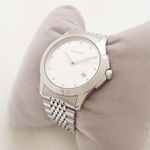 【未使用】グッチ メンズ 腕時計 126.4 デイト ホワイト文字盤 ダイヤモンド シルバー系 クォーツ式 動作ok TK1514_画像2