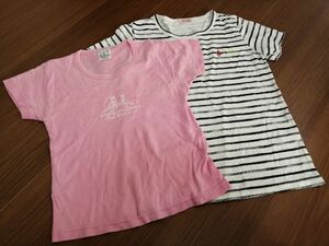 jjyk3-1439 ■ LAT tutu anna ■ チュチュアンナ Tシャツ カットソー トップス 半袖 2点セット ピンク ボーダー 黒×白 M L