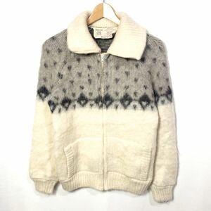 # Vintage for women ice Land made Zip up wool knitted jacket ash × unbleached cloth Hilda Ltd nordic pattern outer #