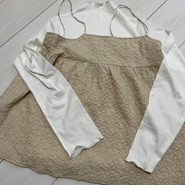 チュニック ベージュ ホワイト 長袖 M
