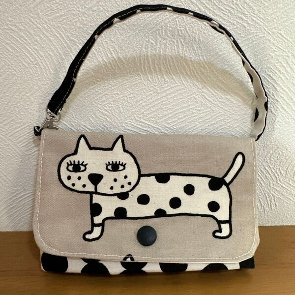 *☆ミニポーチバッグインバッグ☆布バスケット同柄ハンドメイド猫柄
