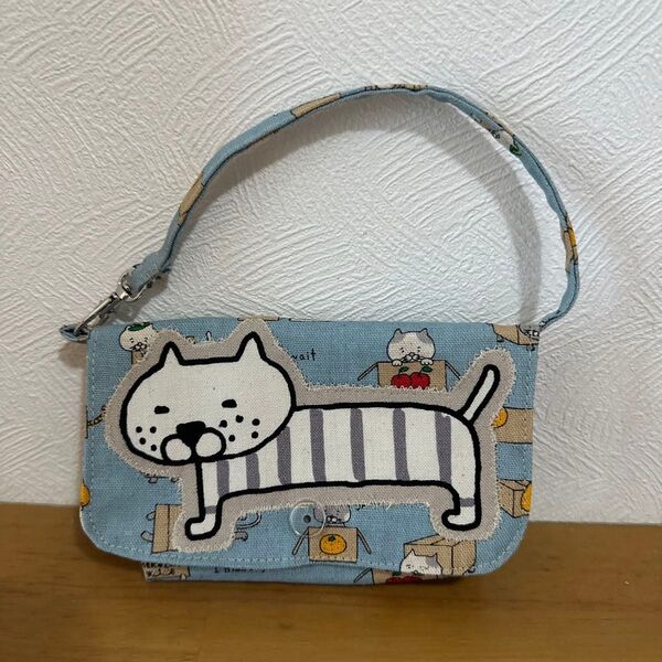 *☆ミニポーチバッグインバッグ☆布バスケット同柄ハンドメイド猫柄
