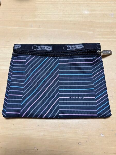 LeSportsac ストライプポーチ 黒 ラベンダー 風水 ラッキーカラー