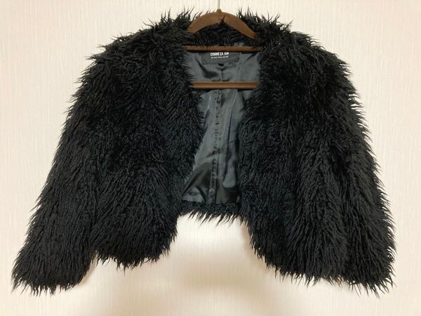 COMME CA ISMブラックファーコート ショート丈