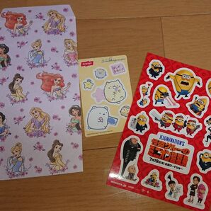 ディズニープリンセス封筒 ステッカーセット ミニオンズ・すみっコぐらし 他オマケ付 300円