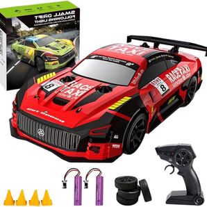 ラジコンカー 子供向け RCカー レーシングカー ドリフトラジコン 七色のライト 四輪駆動 操作時間30-40分間 電波法認証 赤