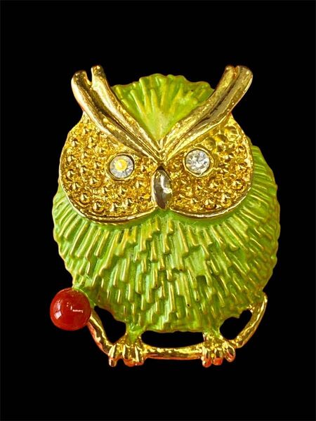 フクロウ ブローチ サンゴ付き アクセサリー ケース無し 鳥