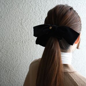 リボンシュシュ ベロア リボン ブラック 髪留め ヘアアレンジ お呼ばれ 卒業式