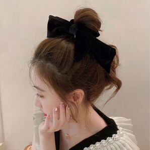 リボンシュシュ ベロア リボン ブラック 髪留め ヘアアレンジ お呼ばれ 卒業式