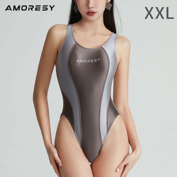 AMORESY Vellustre B 競泳水着 バイカラー レオタード レーシングバック コスチューム グラビア ボディスーツ