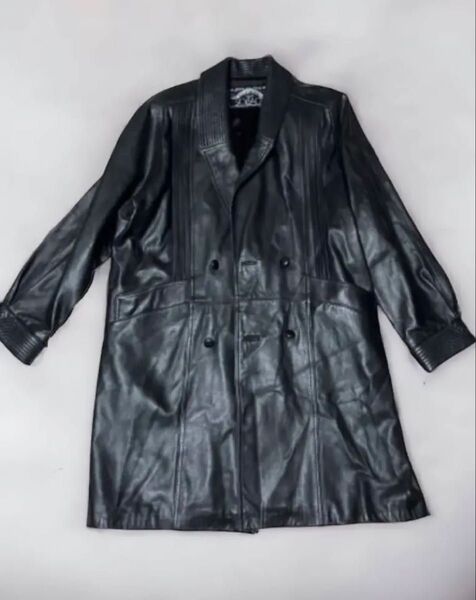 最終値下げ 希少 80s Vintage ロングコートジャケット ブラック やわらかい革 本革 レザーコート 革 シープレザー