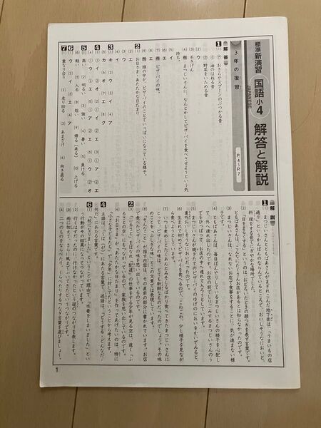 標準新演習 国語 小4 解答と解説 答えのみ!!