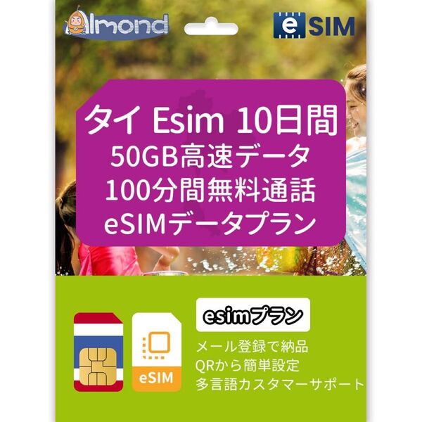 ★タイ esim タイ王国用 プリペイド ESIM 高速データ通信 電話機能付き 当日発行可能 Thailand ESIM