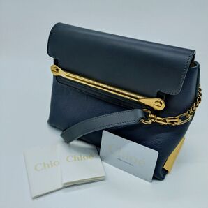 【未使用級・極美品】Chloe クレア ゴールド金具 ネイビー レザー