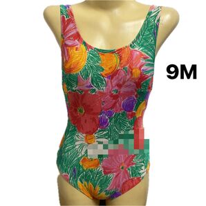 E090セシール♪カラフル花柄レトロなファッション水着♪室内プールやダイエット♪フィットネスにも♪サイズ9M