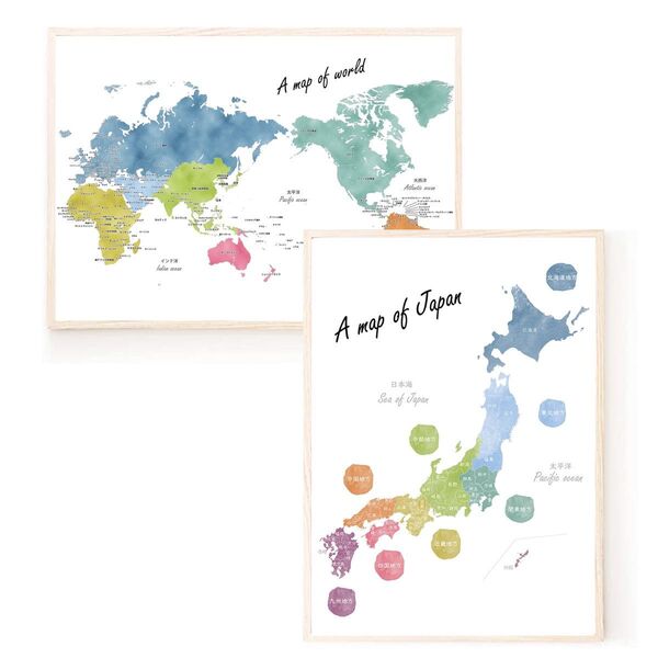 日本地図 世界地図 ポスター A3 北欧