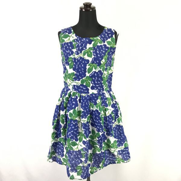 アナトリエ/Anatelier★麻60%/ミニ丈/ノースリーブワンピース★【size:36/S/青系/葡萄柄】dress◆sBH969