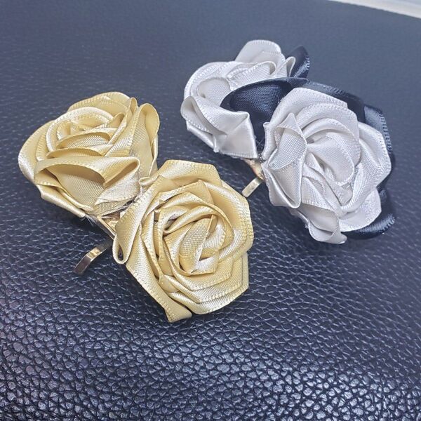 ハンドメイド アクセサリー ヘアアクセ ポニーフック 薔薇 バラ 2個セット