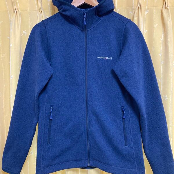 ニットで暖かい モンベル クリマプラス ニットパーカ Women's M ネイビー