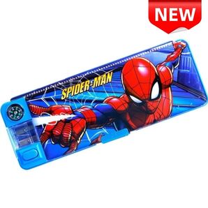 スパイダーマン 多機能筆箱 コンパス定規付き 両面開き 大容量 磁石式蓋 アメコミ キャラクター文具 新品