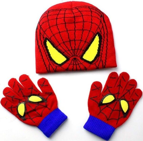 スパイダーマン キッズ用 ニット帽&手袋セット 防寒具 フリーサイズ ハロウィン