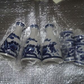 酒器セット 中国風の絵柄のちょうし3本とおちょこ6こ