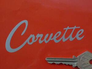 送料無料 Corvette Old Style Script Sticker Decal シボレー カッティング ステッカー シール デカール シルバー 100mm x 40mm