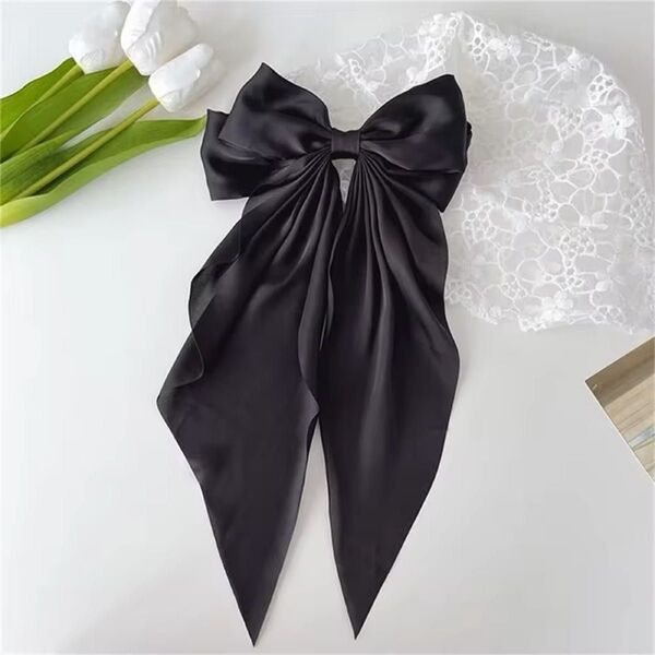 【ブラック/黒】リボン バレッタ クリップ 韓国 結婚式 大きめ コスプレ 衣装 セーラー ヘアアクセサリー ヘアピン