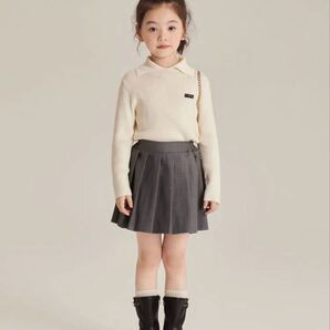【アイボリー】襟付き キッズ ニットトップス カットソー 長袖