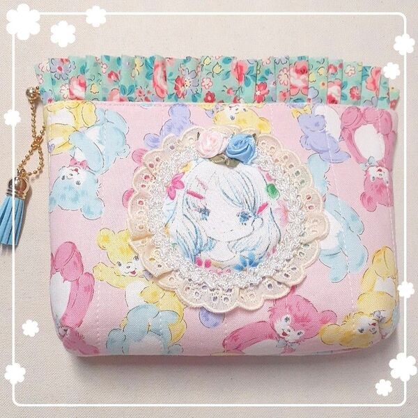 ファンシー女の子 フリルポーチ ハンドメイド