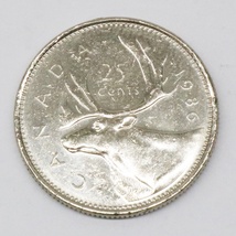 カナダ 1986年 25セント カリブー コイン 硬貨 エリザベス トナカイ CANADA _画像1