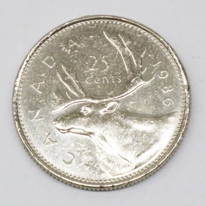 カナダ 1986年 25セント カリブー コイン 硬貨 エリザベス トナカイ CANADA 