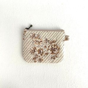 レトロ フラワー ミニポーチ ハンドメイド 小銭入れ カード入れ 生成色 No.200